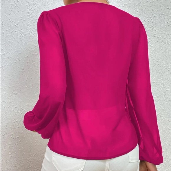 Classic navy blue  lace V neck blouse - Picture 10 of 15